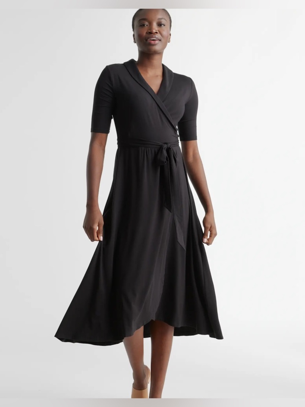 NWT quince Tencel Jersey Midi Wrap Dress black size XL short sleeve sustainable